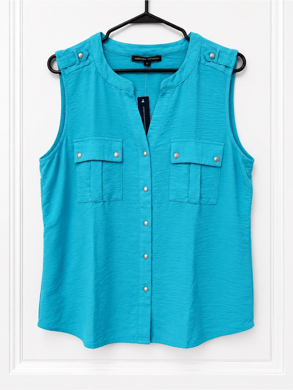 Adrienne Vittadini Bright Turquoise Sleeveless Button-Front Utility Tank